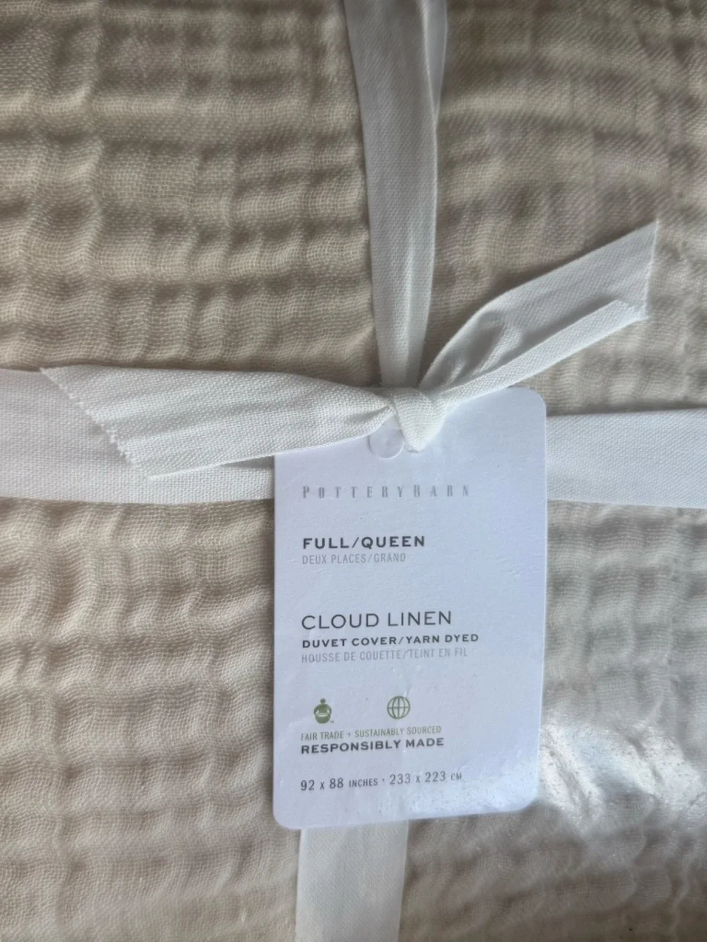Pottery Barn Queen Duvet Full/Queen, Color Flax
